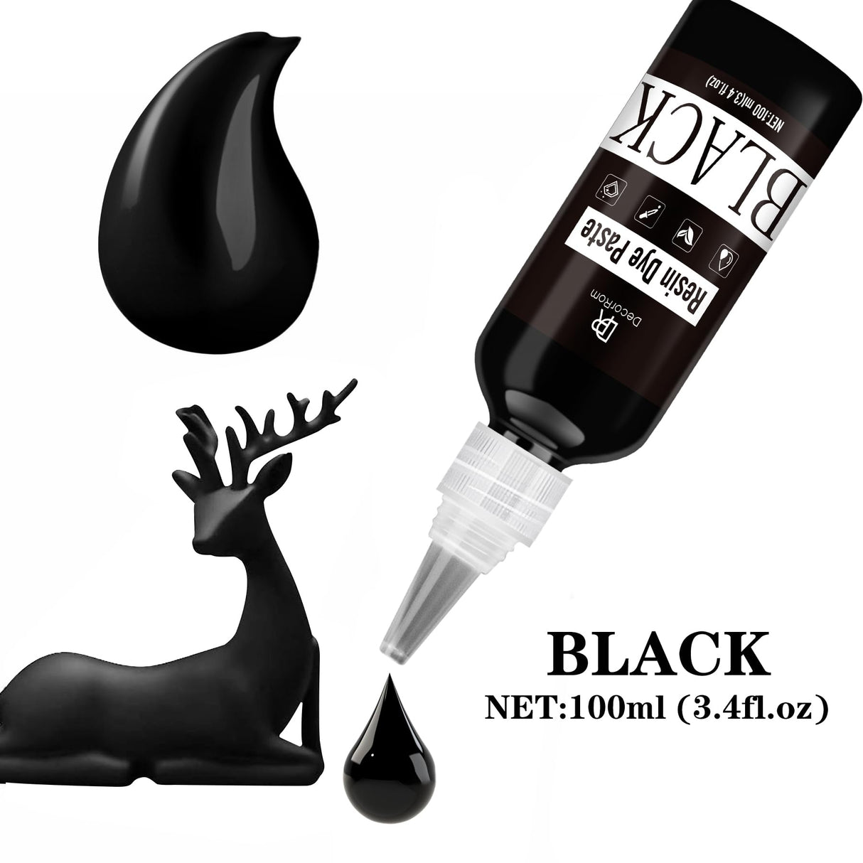 Black Epoxy Resin Pigment Paste - 3.4 fl.oz / 100ml High Concentrated Black Resin Dye Paste for Resin Art, River Table, UV Resin Jewelry Making - DecorRom