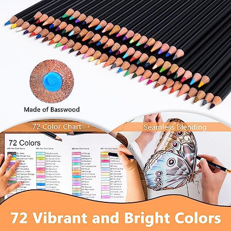 Drawdart Colored Pencils for Adult Coloring, 72-Color Professional Soft Core Drawing Sketching Shading Pencils Set with Zipper Case, Coloring Pencils Drawdart
