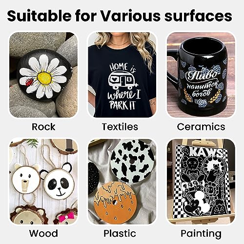 Tesquio Black and White Paint Marker, 8 Pack Dual Tip Acrylic Paint Pens with Medium Tip and Brush Tip, Ideal for Wood, Rock Painting, Canvas, Stone, Tesquio