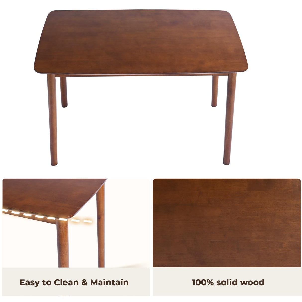 DELAVIN 47.2" Mid Century Modern Kitchen Table,Wood Dining Table, Wooden Kitchen Table, Solid Wood Dining Room Table, Easy Assembly, Walnut DELAVIN