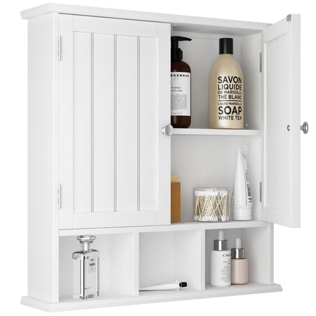 ChooChoo Bathroom Cabinet Wall Mounted 2-Door with 3 Open Shelves, Wooden Medicine Cabinets with Adjustable Shelf, Space Saver Storage Cabinets Over ChooChoo