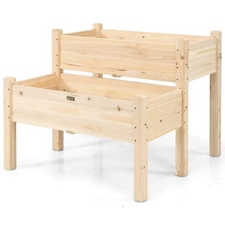 Giantex Set of 2 Raised Garden Bed, Elevated Wood Planter Box, Raised Bed Kit for Flowers Vegetables Fruits Herbs Outdoor Planting Container Patio, Giantex