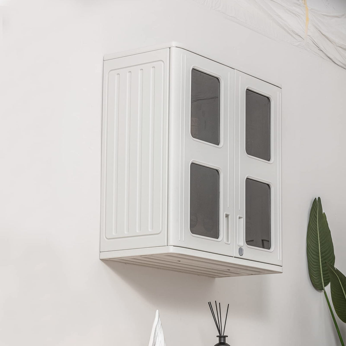 ADDOK Resin Wall Cabinet, 30.2 Inch Outdoor Storage Cabinet with Doors,Lockable Cabinet for Garage, Kitchen, Tool Room, Waterproof Storage Shed ADDOK