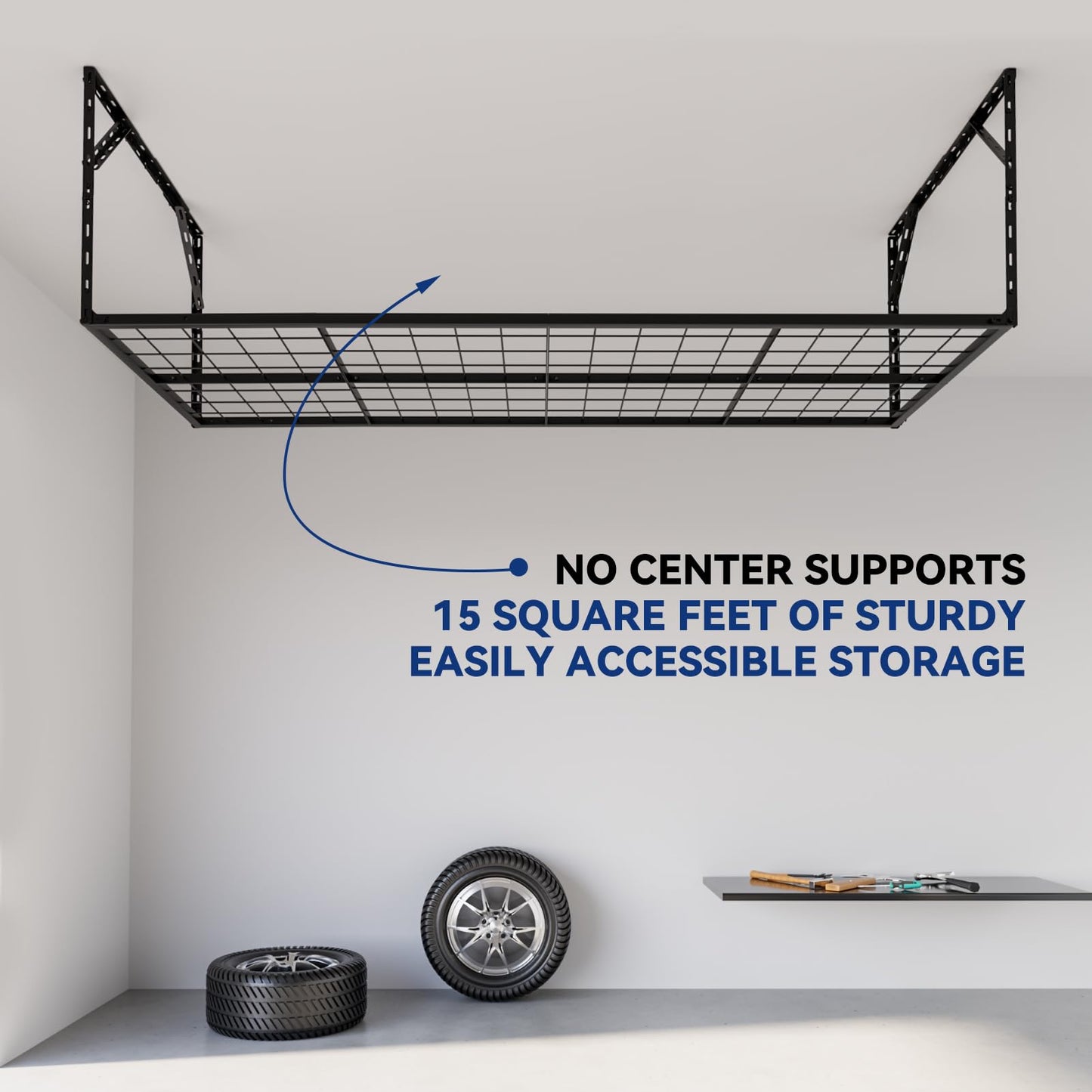 DNIWTSAE 2x5.5 Overhead Garage Storage Adjustable Ceiling Storage Rack, 66 Length x 24" Width x 12-40" Height, 200 Lbs Load Floating Shelves,