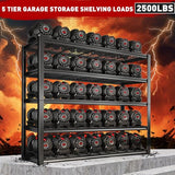 REIBII 48''W Garage Shelving Heavy Duty Loads 2500LBS Garage Storage Shelves Heavy Duty Shelving 5 Tier Adjustable Metal Shelving for Garage Storage REIBII