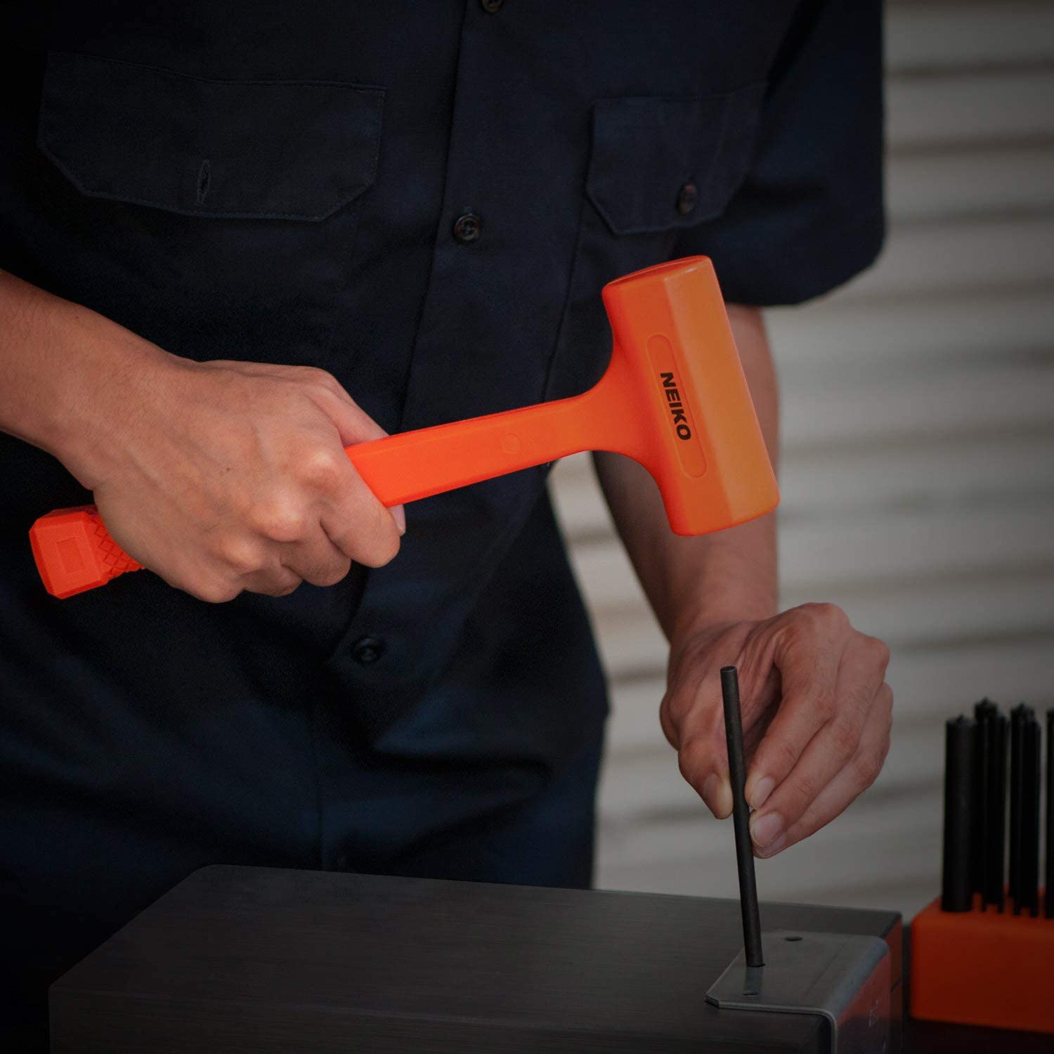 NEIKO 02848A 3 LB Dead Blow Hammer, Neon Orange | Unibody Molded | Checkered Grip | Spark and Rebound Resistant Neiko