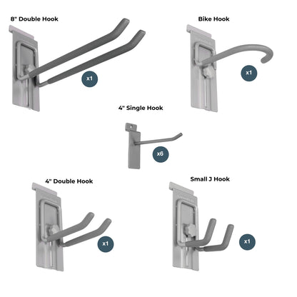 Crownwall 6" Slatwall Starter Bundle (8x4 ft) with 10-Piece Locking Hook Accessory Kit (Graphite) - WoodArtSupply