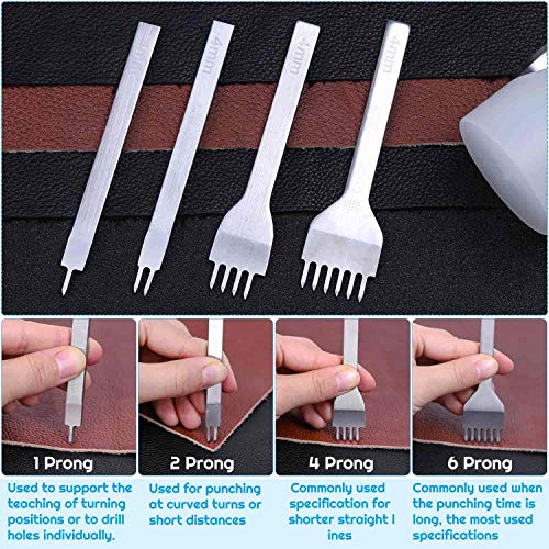 Cridoz 35 Pcs Leather Stitching Pouch Kit with 4mm Prong Sewing Hole Punch, Leather Sewing Tools, Waxed Thread and Large-Eye Stitching Needles for cridoz