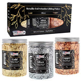 U.S. Art Supply Metallic Foil Schabin Gilding Metal Leaf Flakes 30 Gram Kit - Set of 3 Colors Imitation Gold and Silver, Copper in 10 Gram Bottles - U.S. Art Supply