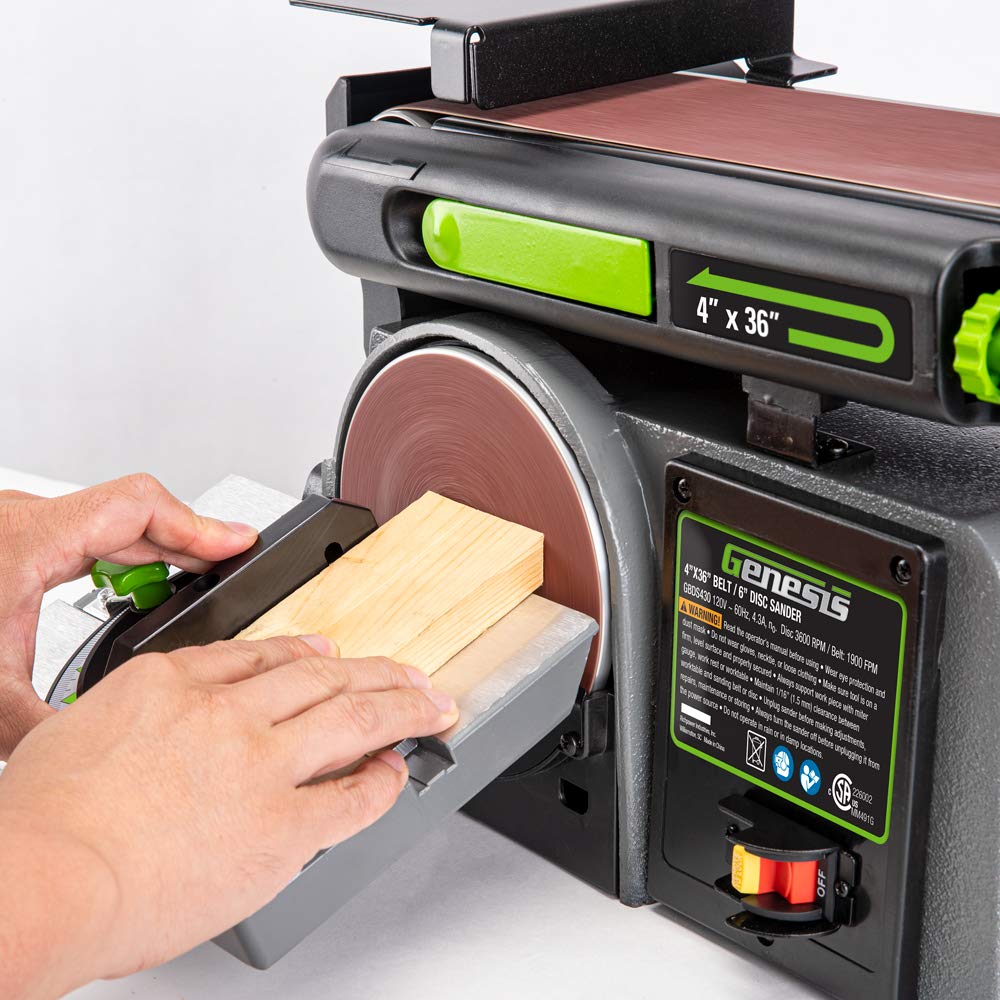 Genesis 4.3 Amp 4 in. x 36 in. Belt 6 in. Disc Combination Sander with Cast Iron Base and Miter Gauge GBDS430 Genesis