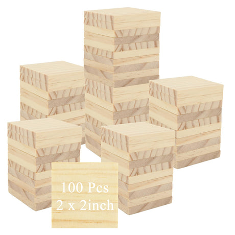 WOPPLXY 100 Pcs 2 X 2 Inch Wooden Squares for Crafts, 0.27 Inch Thick Natural Blank Square Blocks, Unfinished Wood Blocks, Blank Wood Wooden Tiles WOPPLXY
