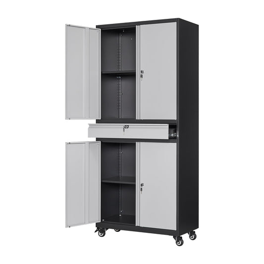 Yizosh Metal Garage Storage Cabinet with Locking Doors and Adjustable Shelves, Rolling Tool Storage Cabinet with 4 Wheels and 1 Drawer - 73" Steel - WoodArtSupply