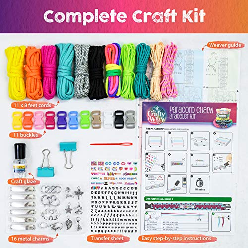 Paracord Bracelet Making Kit with Charms - Art & Craft Gift for Girls Age 8 9 10 11 12 & Teens 13 14 year old. Make Your Own Friendship & Fashion Glittery Garden