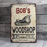 Personalized Woodshop Sign Man Cave Metal Sign Dad Woodworking Name Signs Home Shop Decor Gift 8 x 12 Matte Finish Metal 108120103001 Chico Creek Signs