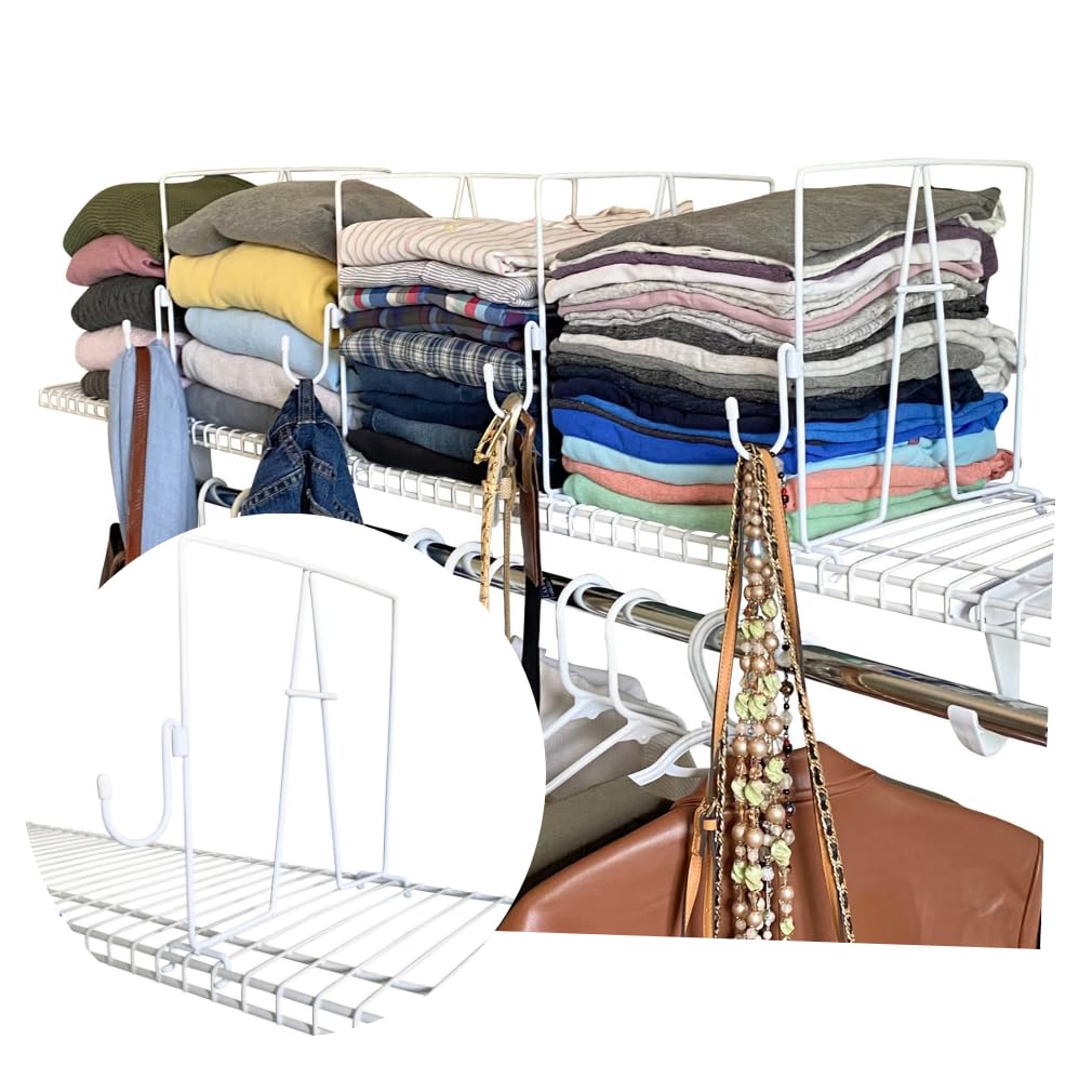 Evelots Wire Shelf Dividers 10 Pack with New Patent Pending Hooks for Extra Closet Storage & Organization for Home or Office -Tall Shelf Evelots