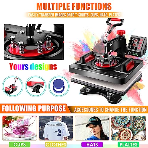 Upgraded 8 in 1 Heat Press Machine Digital Combo - 12x15 Heat Press for T Shirts Hat Mug Plate - Professional Heat Press for Sublimation, Vinyl, Heat