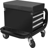 Torin APD2016AB Rolling Tool Chest/Tool Box with 3 Drawers and Wheels, Padded Mechanic Stool Creeper Seat, Black Torin