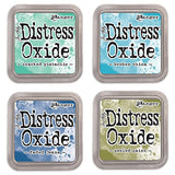 Ranger Tim Holtz Distress Oxide Ink Pads Bundle of 4 Colors - Cracked Pistachio, Broken China, Faded Jeans and Peeled Paint Honbeanify rgb