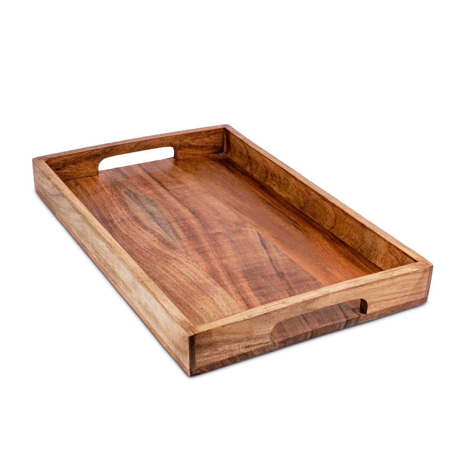 Samhita Acacia Wood Serving Tray with Handles,Wooden Tray, Snack Tray, Breakfast Tray, Great for, Breakfast, Coffee Tables, Homes, Restaurant|Size- - WoodArtSupply