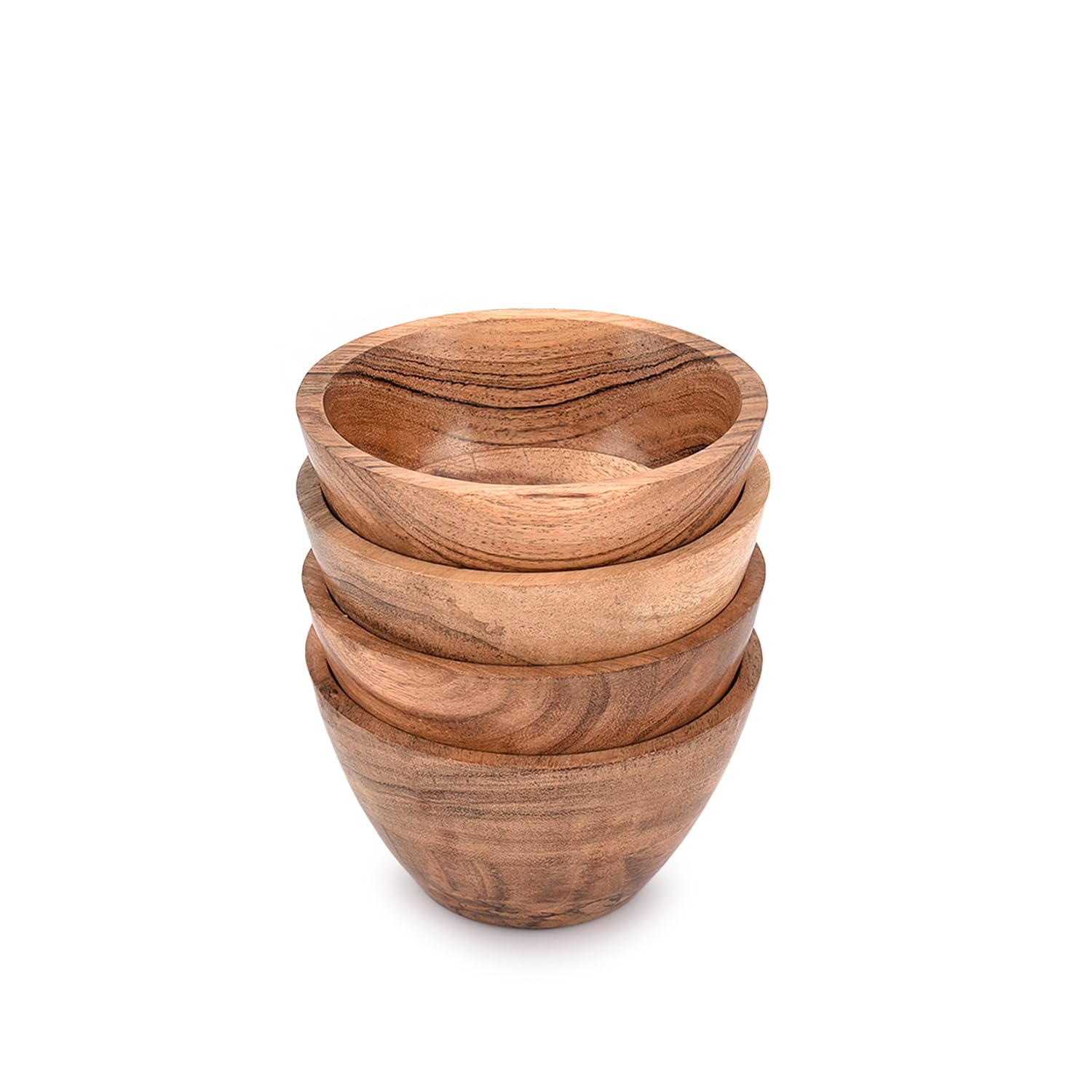 NIRMAN Acacia Wood Bowl Sets of 4 for Kitchen Meal Party and Nuts, Candy, Appetizer, Snacks, Olive (4.5" x 4.5" x 2.5") - WoodArtSupply