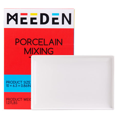 MEEDEN Ceramic Tray Palette, Ceramic Artist Paint Palette, Porcelain Mixing Tray for Watercolor Gouache Painting, Large Mixing Area White Rectangle MEEDEN