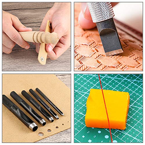 Leather Crafting Tools and Supplies, Leather Tooling Kit With Prong Punch  Groovers Cutting Mat Stamping Tools Leather Working Kit 