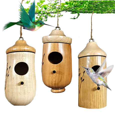 BOMEIQEE Hummingbird House, 4.5 Inches Mini Bird House, Wooden Hummingbird Swing Nest for Outside Hanging, Pet Cottage for Wren Swallow Sparrow Bomeiqee