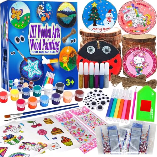 Huastyle Arts & Crafts Kits for Kids Girls Ages 8-12, 24 Wood Slices Pack with Diamond Painting Creative DIY Activity Gifts Toy, Wooden Ornaments - WoodArtSupply