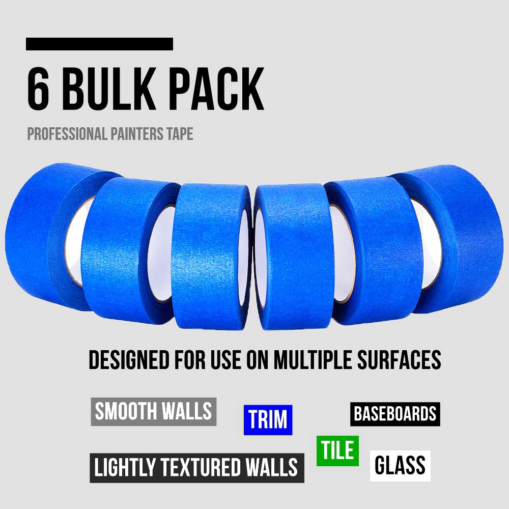 Lichamp 6-Piece Blue Painters Tape 2 inches Wide, Blue Masking Tape Painter's Bulk Multi Pack, 1.95 inch x 55 Yards x 6 Rolls (330 Total Yards) Lichamp