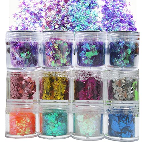 12 Colors Iridescent Chunky Glitter Flakes Kit Irregular Resin Epoxy Art Craft Paint Glitters Sparkles Accessories Festival Cosmetic Body Glitter - WoodArtSupply