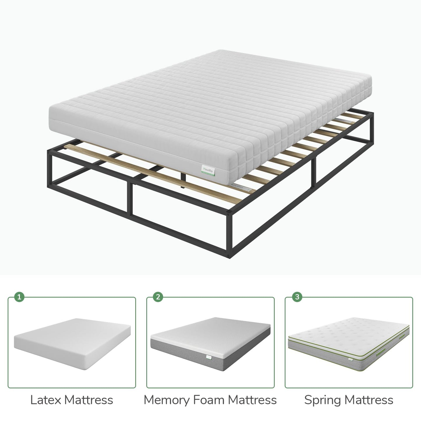 Novilla Black Metal Platform Bed Frame with Wooden Slat Support - Full Size, Easy Assembly - WoodArtSupply