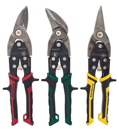 Stanley 3 Piece FatMax Aviation Tin Snip Set with Chrome Molybdenum Steel Blades, Auto Retractable Handles, and Color Coding for Home Improvement - WoodArtSupply