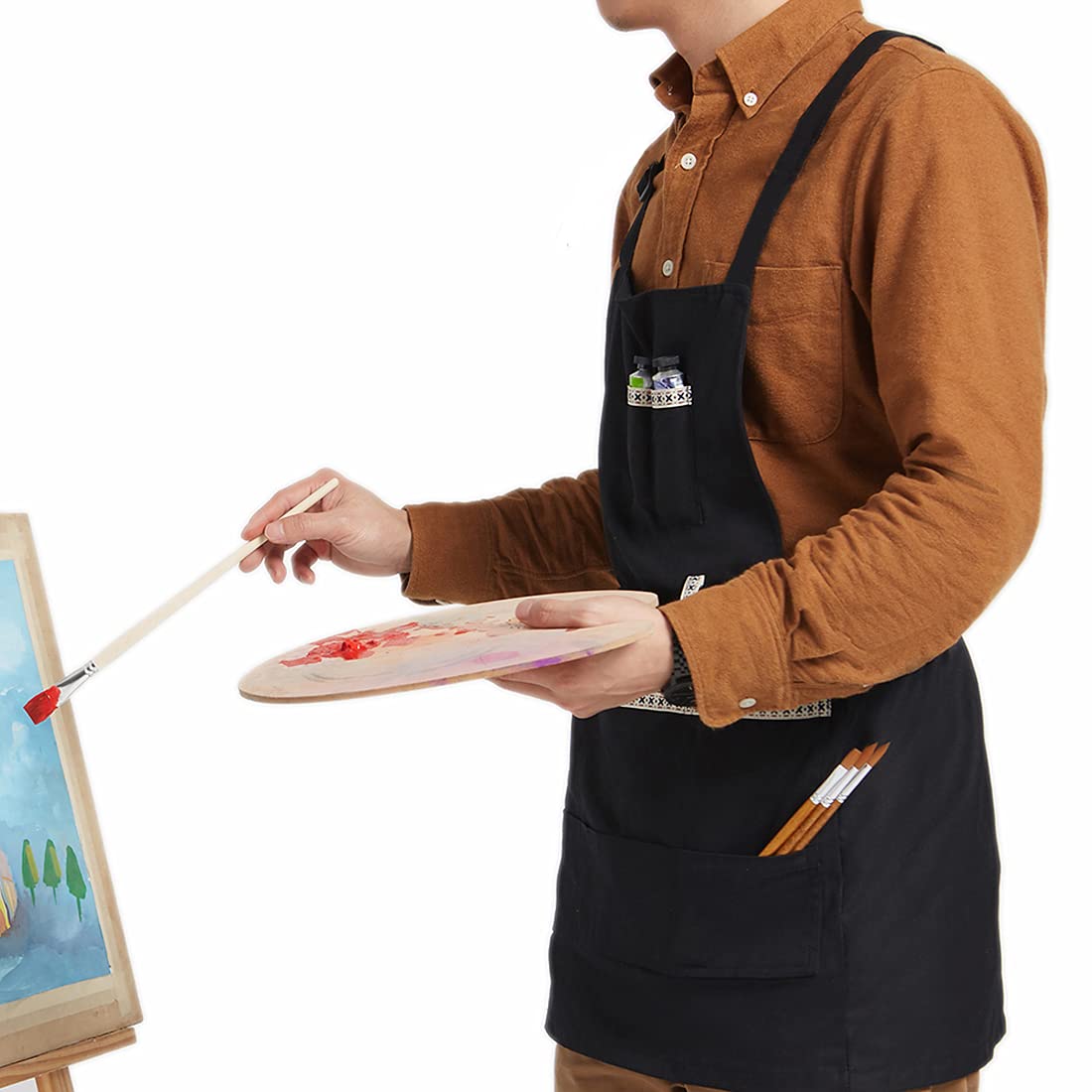 FreeNFond Adjustable Artist Apron with Pockets for Women Men Canvas Painting Aprons for Arts Gardening Utility or Work FreeNFond