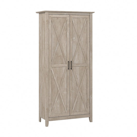 Bush Furniture Key West Tall Storage Cabinet with Doors in Washed Gray | Accent Chest for Home Office, Living Room, Entryway, Kitchen Pantry and More - WoodArtSupply