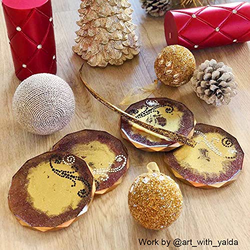 ResinWorld 4 Pack Resin Coaster Molds, Diamond Edge Crystal Coaster Molds for Resin Casting, Round Geode Coaster Silicone Molds for Epoxy Resin