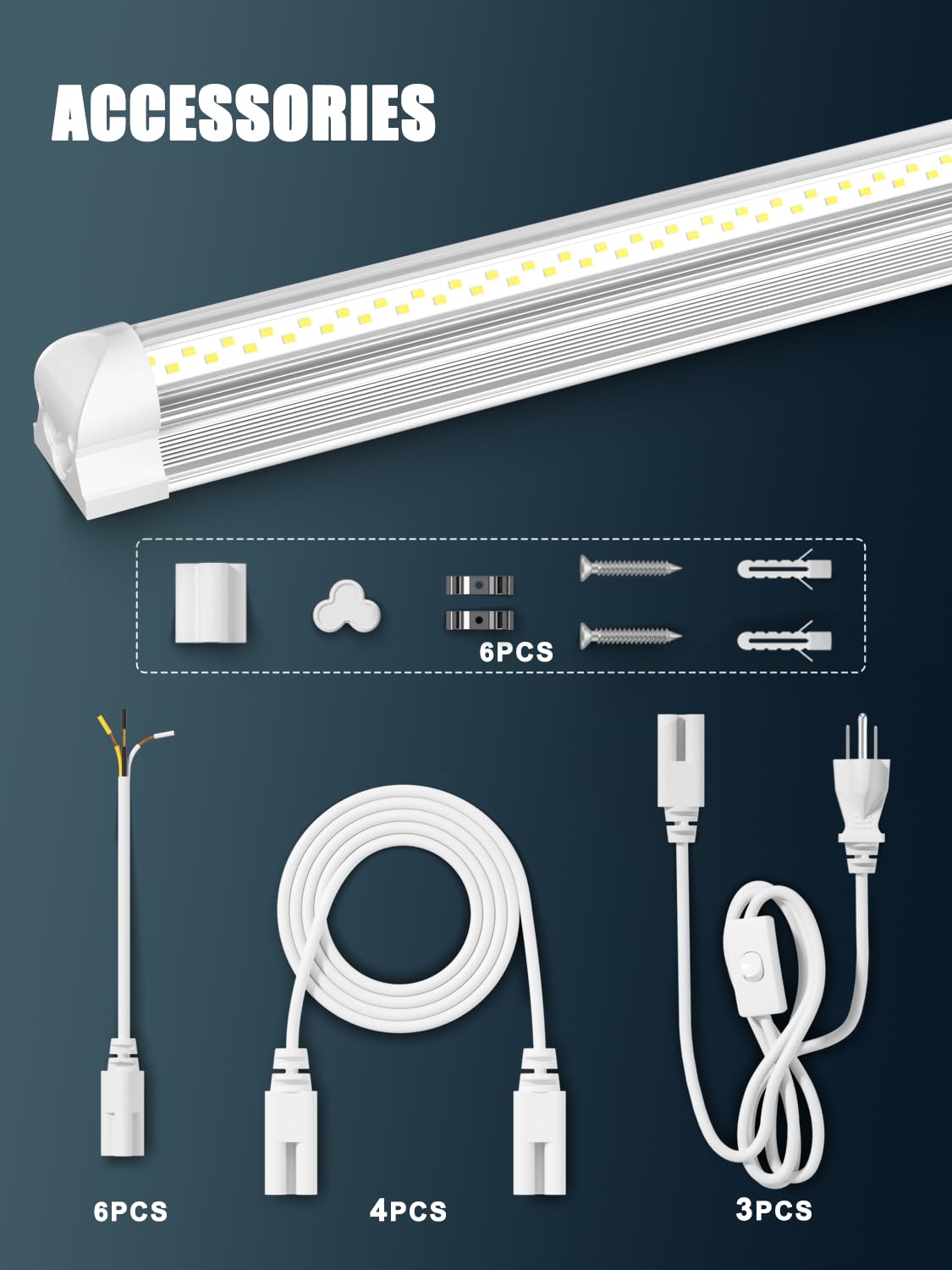 ELEKICO 6 Pack 100w 8ft Led Shop Light, Super Bright 15000lm 5000k V Shape 8' Led Shop Lights, Linkable 8 Foot Led Shop Lights for Garage Warehouse, ELEKICO