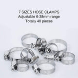 Selizo 40Pcs Hose Clamp Including 7 Sizes Adjustable Pipe Tube Clamps 304 Stainless Steel Hose Clips selizo