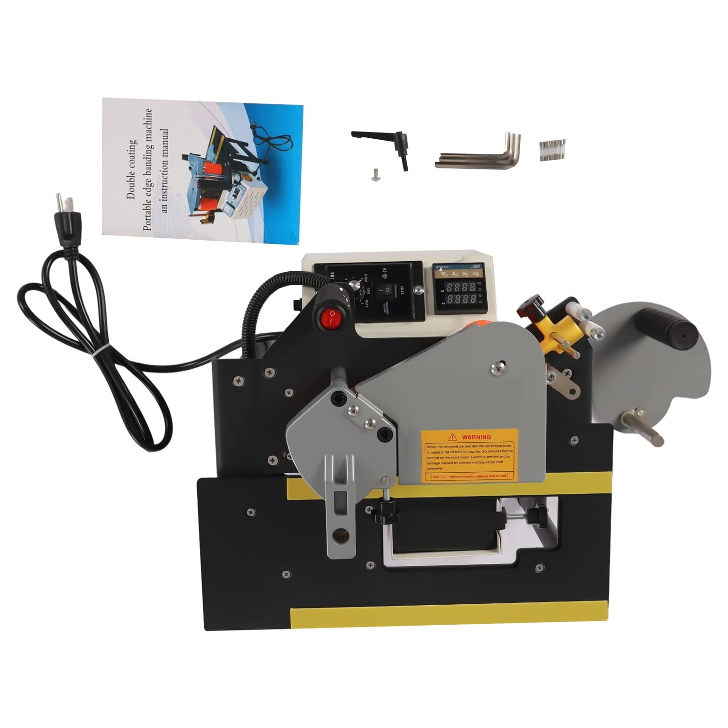 110V Woodworking Edge Bander Banding Machine Portable Edge Bander Curve Straight Edge Banding Machine, Double Side Gluing Edgebander Set with 200g Kaibrite