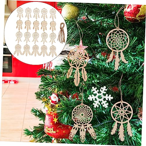 KALLORY 40pcs Wooden Dreamcatcher Xmas Embellishments Ornaments Unfinished Christmas DIY Dreamcatcher Hanging Ornaments Wood Crafts for Kids DIY KALLORY