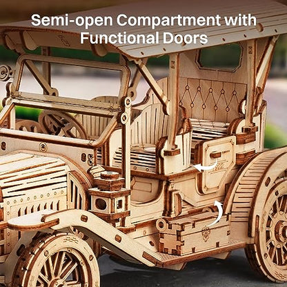 ROKR Vintage 3D Wooden Puzzle Car Kit – 1:15 Scale Model Building Adventure for Adults and Teens - WoodArtSupply