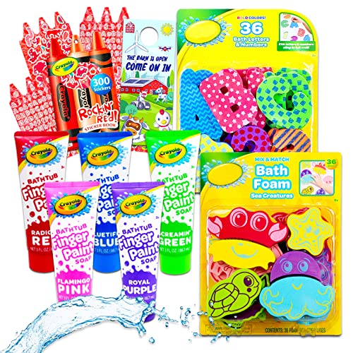 Crayola Bath Set Shower Toys Bundle - 9 Pc Crayola Kids Bathroom Set with Crayola Bath Paint, Bath Toys, and Stickers Crayola