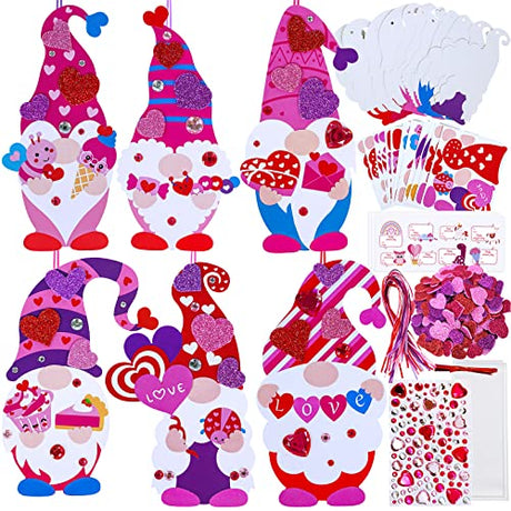 Winlyn 36 Sets Valentine's Day Gnome Ornaments Decorations DIY Valentine Gnome Craft Kits Assorted Gnome Shaped with Heart Valentine Stickers for Winlyn