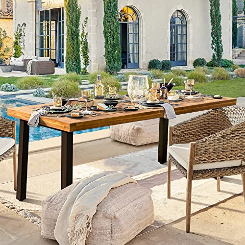 Devoko Home Acacia Wood Dining Table 6-Person Indoor Table with Iron Legs, Sandblast Finish, Natural Stained, Rustic Metal, 69 * 33 * 30 inch Devoko