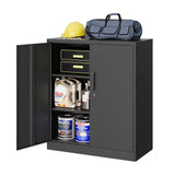 MIIIKO Metal Storage Cabinet with Locking Doors, 2-Door Metal Locker with 2 Shelves, Black Metal Cabinet with Lock for Home Office, Garage, Utility MIIIKO