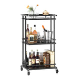 OKZEST 3 Tier Bar Cart for Home, Rolling Mini Liquor Bar for Wine Beverage Dinner Party, Utility Kitchen Storage Island Serving Cart on Wheels, OKZEST