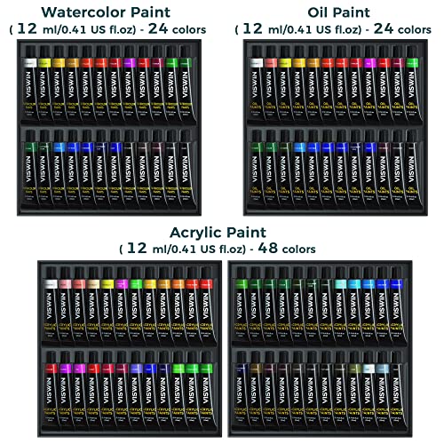 VISWIN All-in-One Artist Painting Set, 147 Pcs Professional Painting Kit with French Easel, 96 Oil, Watercolor & Acrylic Paint Set, Canvas, - WoodArtSupply