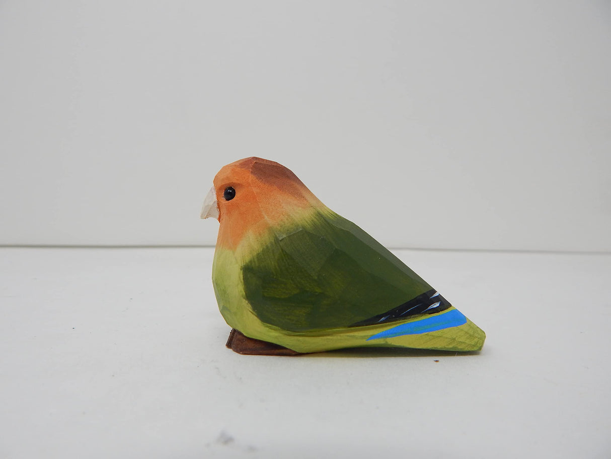 Selsela Lovebird Wood Figurine Parrot Statue Sculpture Ornament Decor Miniature Art Carve Small Animal Selsela