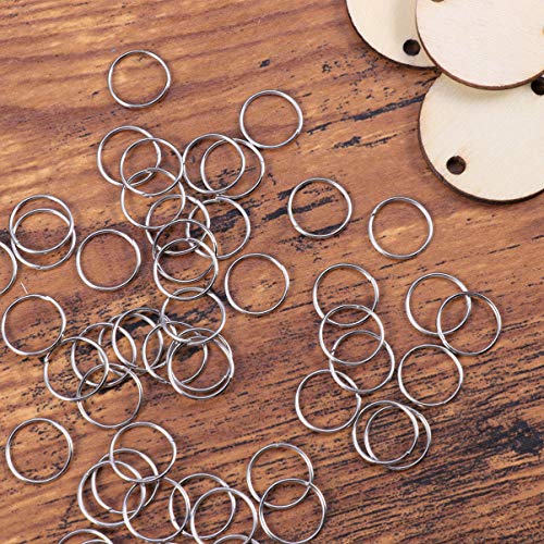 WINOMO 50pcs Round Wooden Slices with 50 Iron Loops Set Wood Discs Circles for Hanging Wooden Plaque Birthday Reminder DIY Calendar Accessories