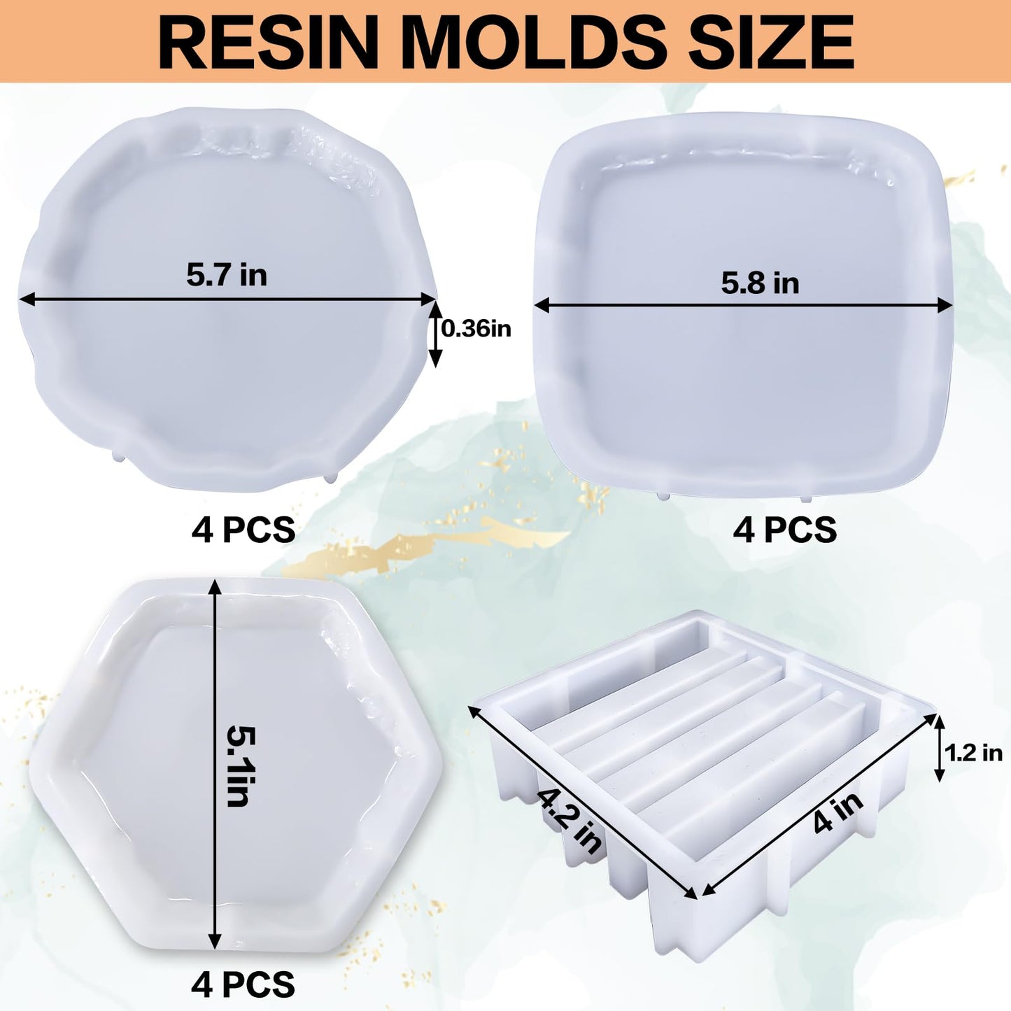 13 Pcs Resin Coaster Molds Set,5.7Inch Silicone Coaster Molds for Epoxy Resin,Round Square Hexagon Coaster Mold with Holder,DIY Custom Coaster Resin