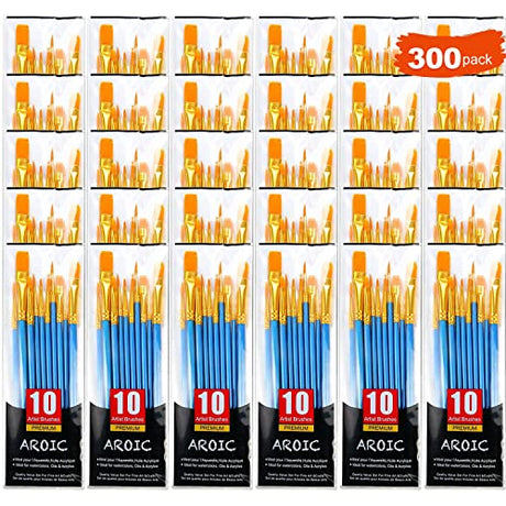 AROIC Painting Brush Set, 30 Packs/300 Pieces, Nylon Brush Head, Suitable for Oil and Watercolor, Perfect Suit of Art Painting, Best Gift for AROIC